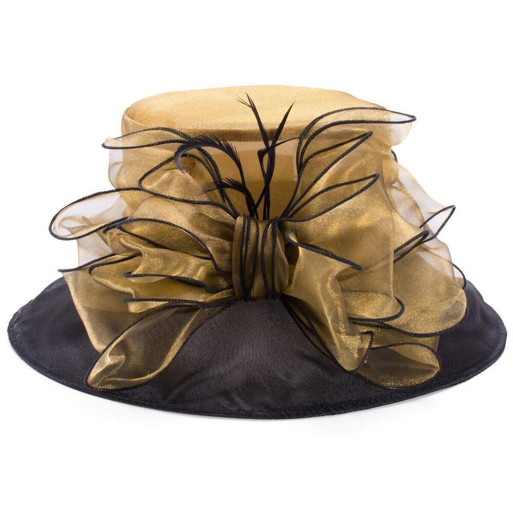8974 Dressy Hats Wide Brim Church Wedding Wedding Occasion Floral A045 Gold